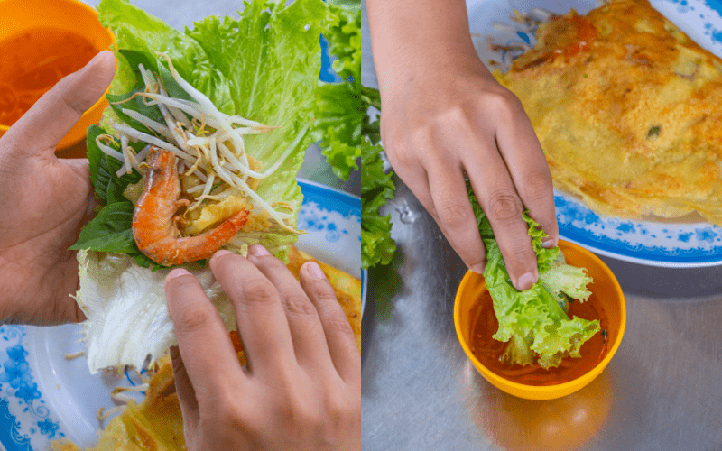 how to eat banh xeo